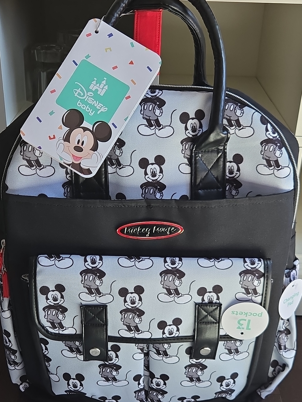 Disney Baby Black White Mickey Mouse Printed Baby Bag